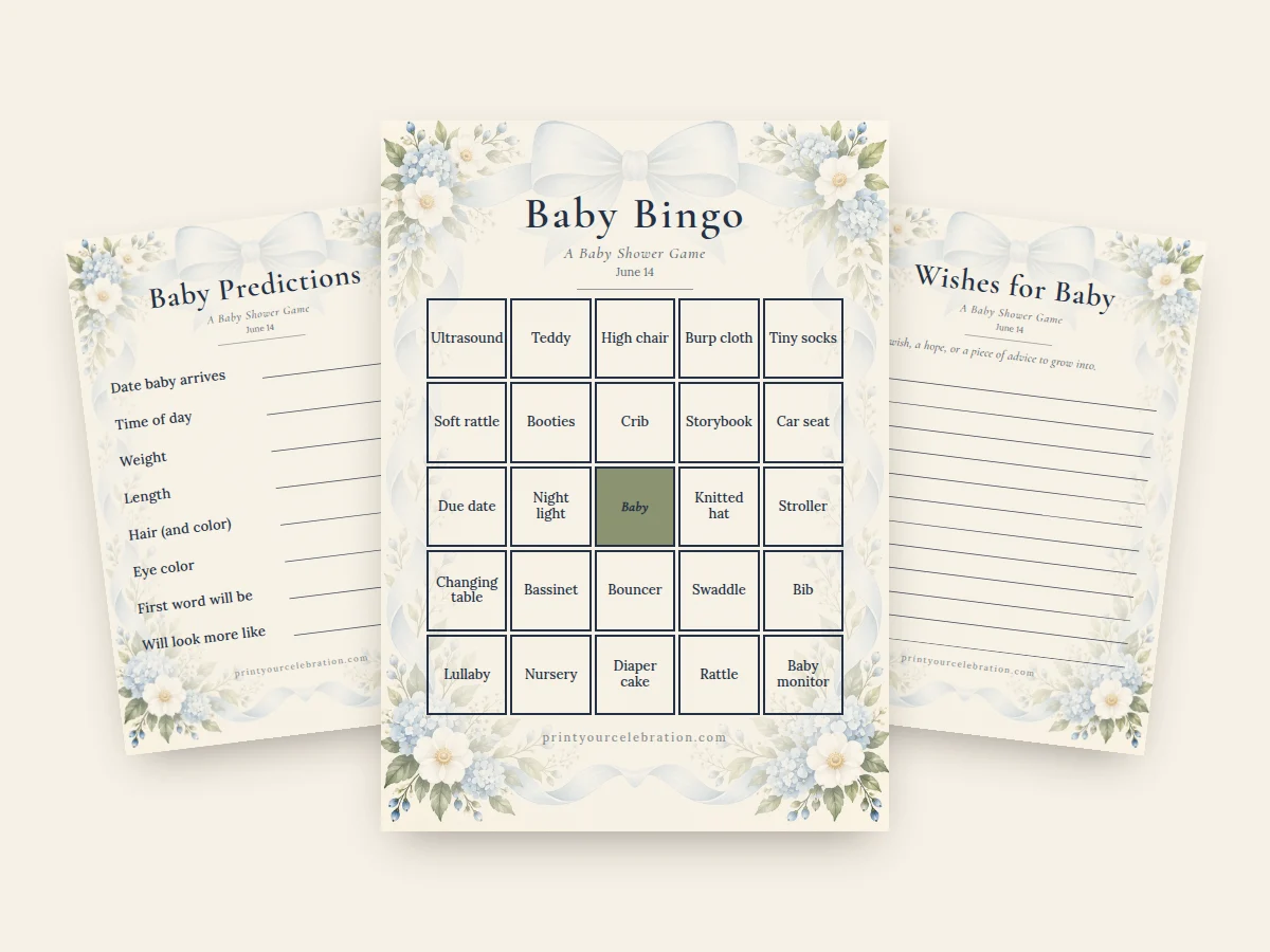 Blue Bow / Grandmillennial baby shower games