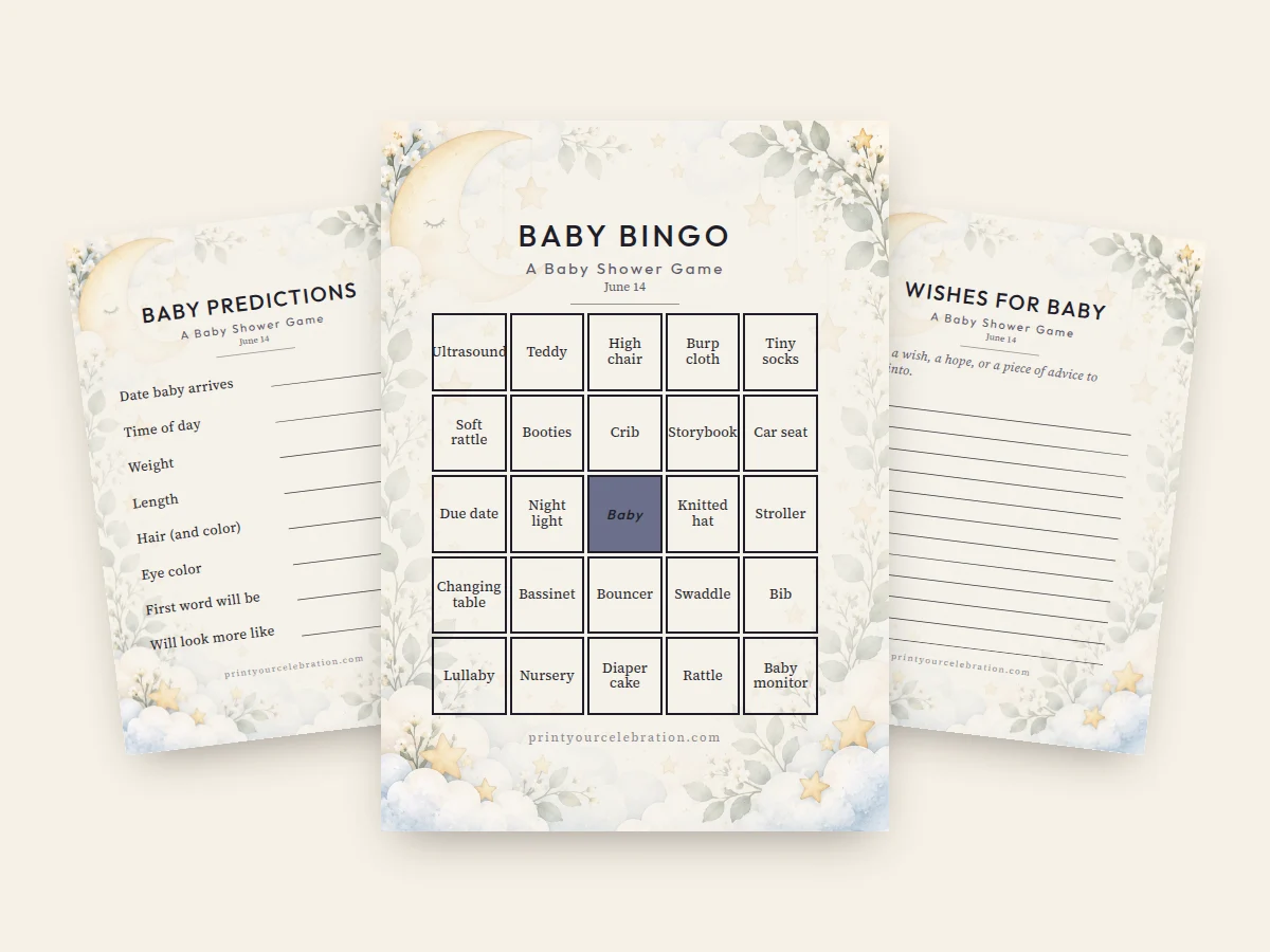 Celestial Moon & Stars baby shower games