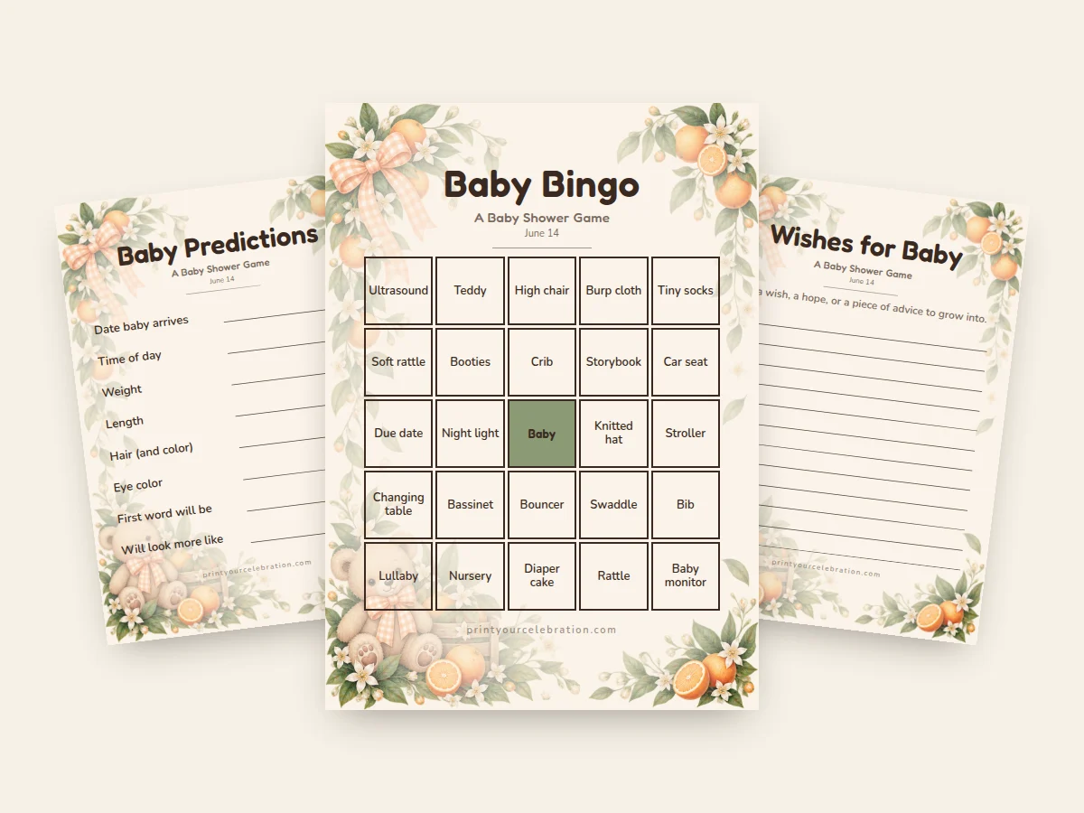 Little Cutie Orange Citrus baby shower games
