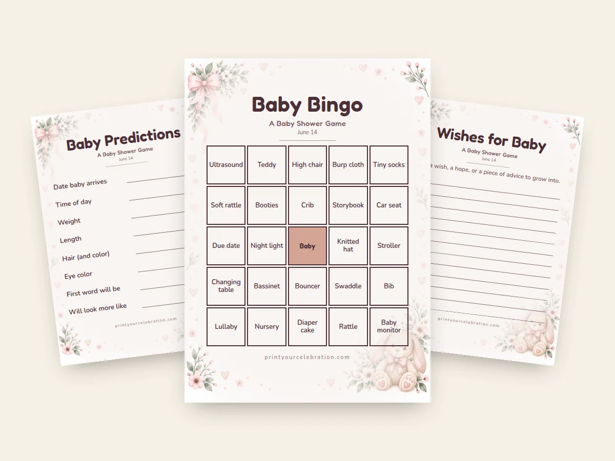 Pink Bunny & Bow baby shower games
