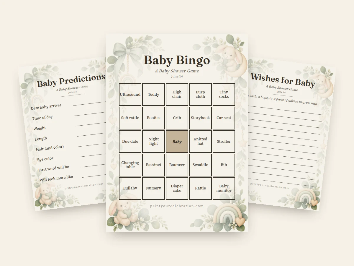 Sage Woodland Bunny baby shower games