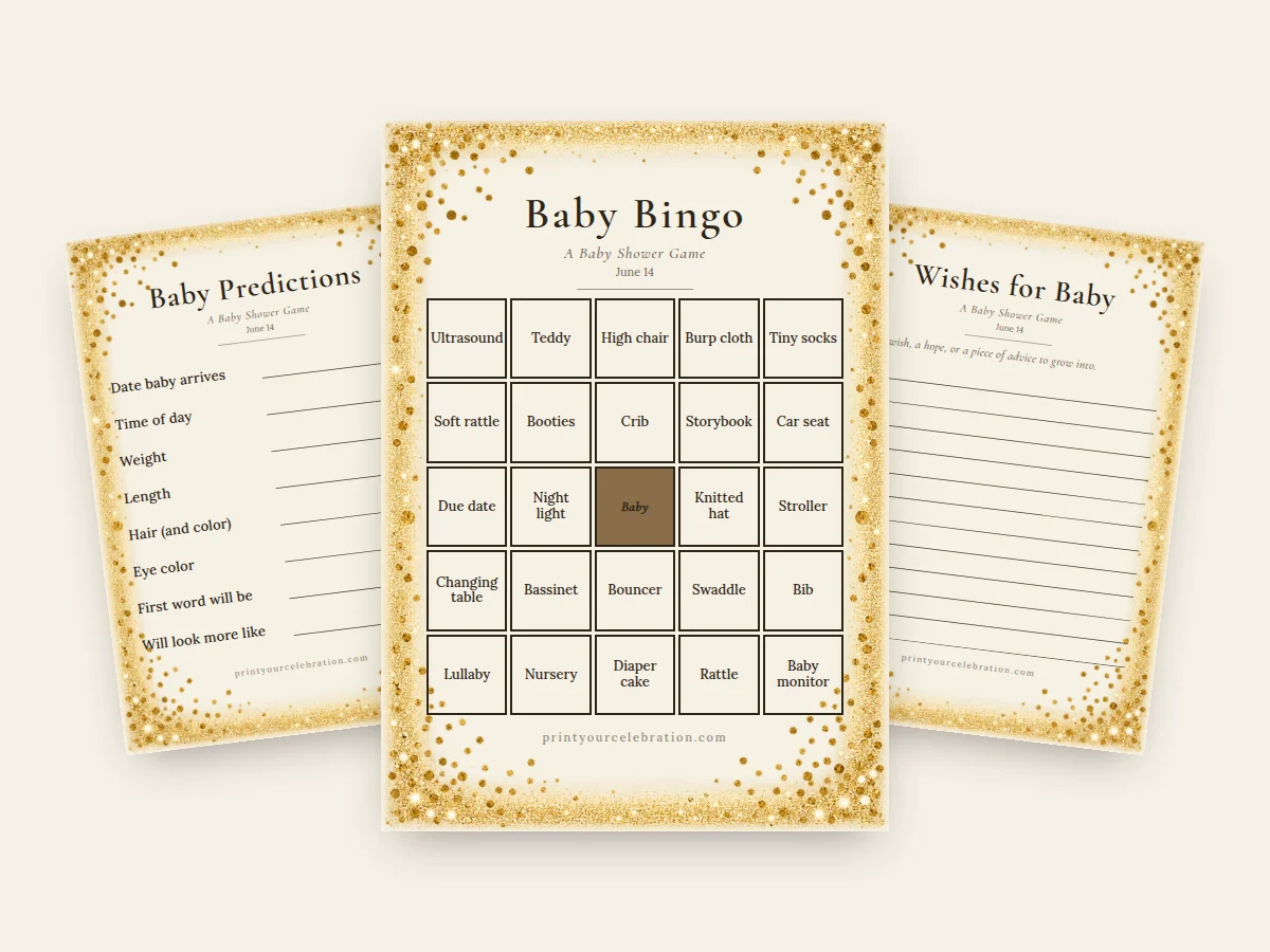 Signature Gold Glitter baby shower games