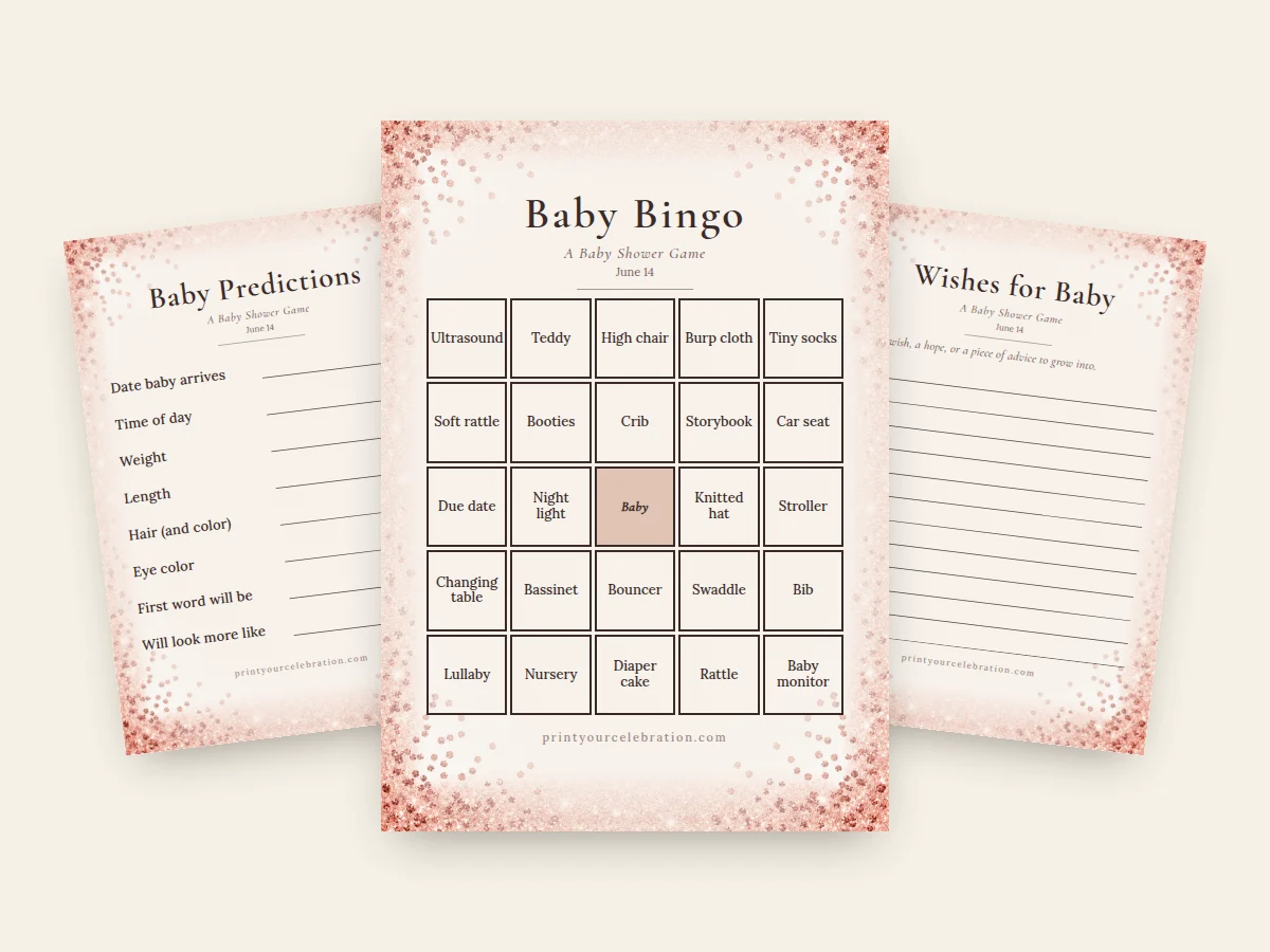 Signature Rose Gold Glitter baby shower games