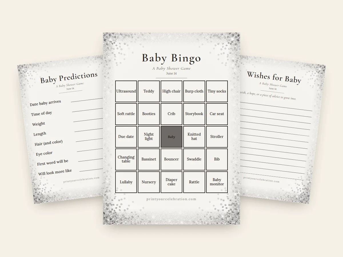 Signature Silver Glitter baby shower games