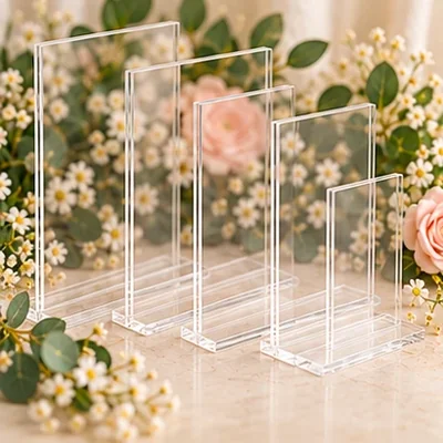 Set of clear acrylic sign holders in varying sizes