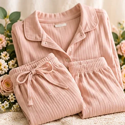 Pink cozy loungewear set, folded