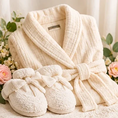 Cream robe and matching slippers