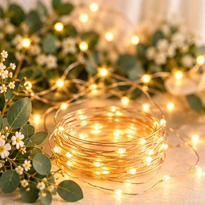 Coiled warm white fairy string lights